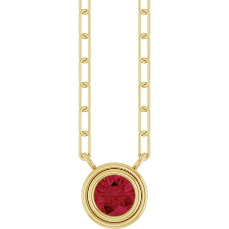 14K Gold Lab-Grown Ruby Round Bezel-Set Necklace - Yellow Gold