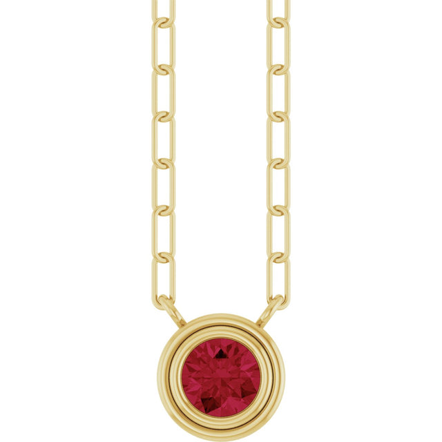 14K Gold Lab-Grown Ruby Round Bezel-Set Necklace - Yellow Gold