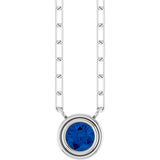 14K Gold Lab-Grown Blue Sapphire Round Bezel-Set Necklace - White Gold