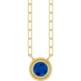 14K Gold Natural Blue Sapphire Round Bezel-Set Necklace - Yellow Gold