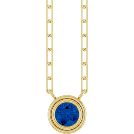 14K Gold Natural Blue Sapphire Round Bezel-Set Necklace - Yellow Gold