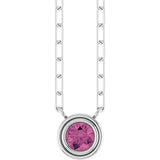 14K Gold Natural Pink Tourmaline Round Bezel-Set Necklace - White Gold