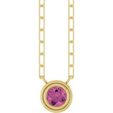 14K Gold Natural Pink Tourmaline Round Bezel-Set Necklace - Yellow Gold