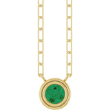 14K Gold Lab-Grown Emerald Round Bezel-Set Necklace - Yellow Gold