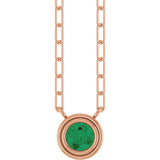 14K Gold Lab-Grown Emerald Round Bezel-Set Necklace - Rose Gold