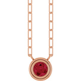 14K Gold Lab-Grown Ruby Round Bezel-Set Necklace - Rose Gold