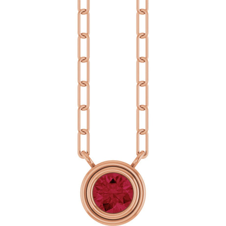 14K Gold Lab-Grown Ruby Round Bezel-Set Necklace - Rose Gold