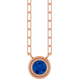 14K Gold Lab-Grown Blue Sapphire Round Bezel-Set Necklace - Rose Gold