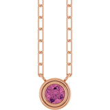 14K Gold Natural Pink Tourmaline Round Bezel-Set Necklace - Rose Gold