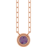 14K Gold Natural Alexandrite Round Bezel-Set Necklace - Rose Gold