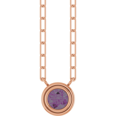 14K Gold Natural Alexandrite Round Bezel-Set Necklace - Rose Gold