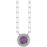 14K Gold Lab-Grown Alexandrite Round Bezel-Set Necklace - White Gold