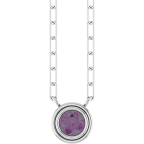 14K Gold Lab-Grown Alexandrite Round Bezel-Set Necklace - White Gold