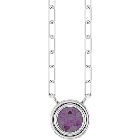 14K Gold Natural Alexandrite Round Bezel-Set Necklace - White Gold