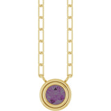 14K Gold Lab-Grown Alexandrite Round Bezel-Set Necklace - Yellow Gold