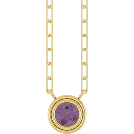 14K Gold Lab-Grown Alexandrite Round Bezel-Set Necklace - Yellow Gold