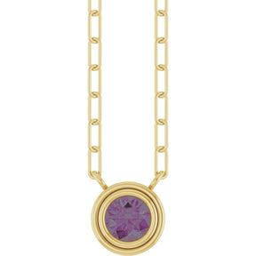 14K Gold Natural Alexandrite Round Bezel-Set Necklace - Yellow Gold