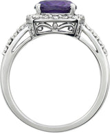 14K Gold Elongated Cushion Natural Amethyst & Natural Diamond Halo-Style Ring - view 2