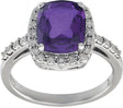14K Gold Elongated Cushion Natural Amethyst & Natural Diamond Halo-Style Ring