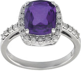 14K Gold Elongated Cushion Natural Amethyst & Natural Diamond Halo-Style Ring