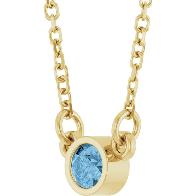 14K Gold Round Natural Sky Blue Topaz Bezel-Set Solitaire Birthstone Necklace - Yellow Gold - view 8