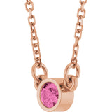 14K Gold Round Natural Pink Sapphire Bezel-Set Solitaire Birthstone Necklace - Rose Gold - view 10