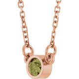 14K Gold Round Natural Green Sapphire Bezel-Set Solitaire Birthstone Necklace - Rose Gold - view 10