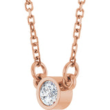 14K Gold Round Natural White Sapphire Bezel-Set Solitaire Birthstone Necklace II - Rose Gold - view 10