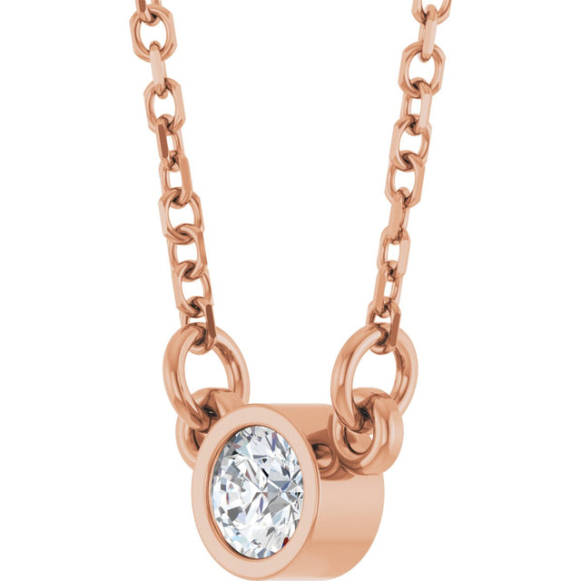 14K Gold Round Natural White Sapphire Bezel-Set Solitaire Birthstone Necklace II - Rose Gold - view 10