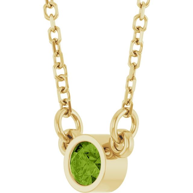 14K Gold Round Natural Peridot Bezel-Set Solitaire Birthstone Necklace II - Yellow Gold - view 8