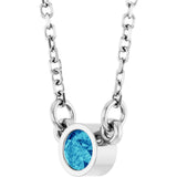Platinum Round Natural Blue Zircon Bezel-Set Solitaire Birthstone Necklace - view 10