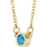 14K Gold Round Natural Blue Zircon Bezel-Set Solitaire Birthstone Necklace II - Yellow Gold - view 8