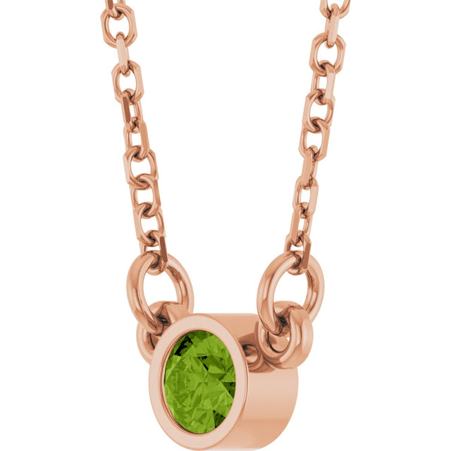 14K Gold Round Natural Peridot Bezel-Set Solitaire Birthstone Necklace II - Rose Gold - view 10