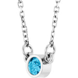 Platinum Round Natural Aquamarine Bezel-Set Solitaire Birthstone Necklace - view 10
