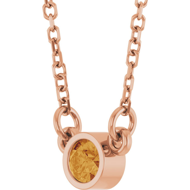 14K Gold Round Natural Citrine Bezel-Set Solitaire Birthstone Necklace II - Rose Gold - view 10