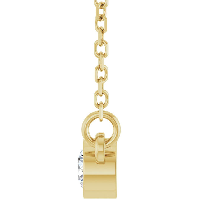 14K Gold Round Natural White Sapphire Bezel-Set Solitaire Birthstone Necklace II - Yellow Gold - view 9