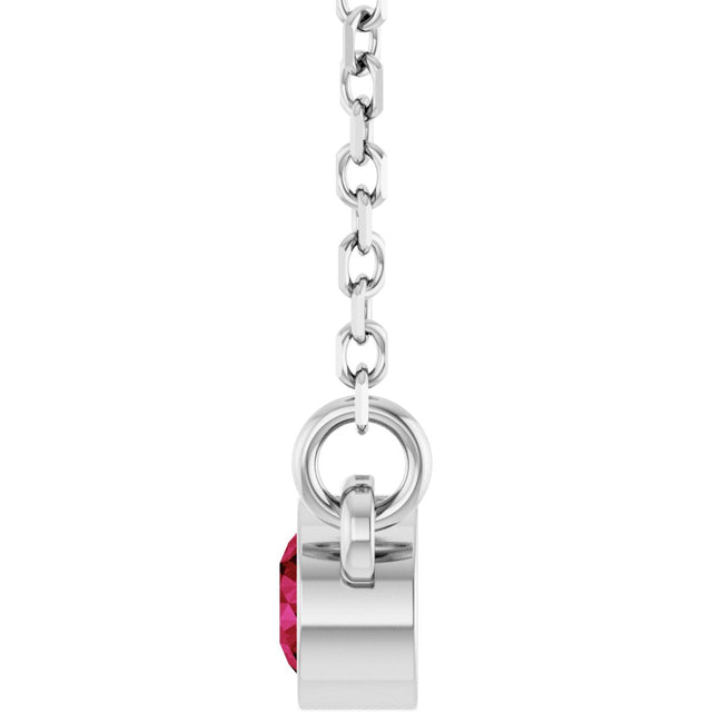 14K Gold Round Lab-Grown Ruby Bezel-Set Solitaire Birthstone Necklace - White Gold - view 9