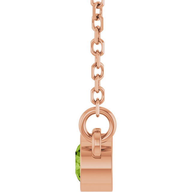 14K Gold Round Natural Peridot Bezel-Set Solitaire Birthstone Necklace II - Rose Gold - view 11