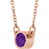 14K Gold Round Natural Amethyst Bezel-Set Solitaire Birthstone Necklace - Rose Gold - view 10