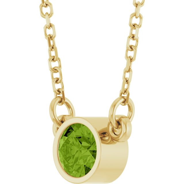 14K Gold Round Natural Peridot Bezel-Set Solitaire Birthstone Necklace - Yellow Gold - view 8
