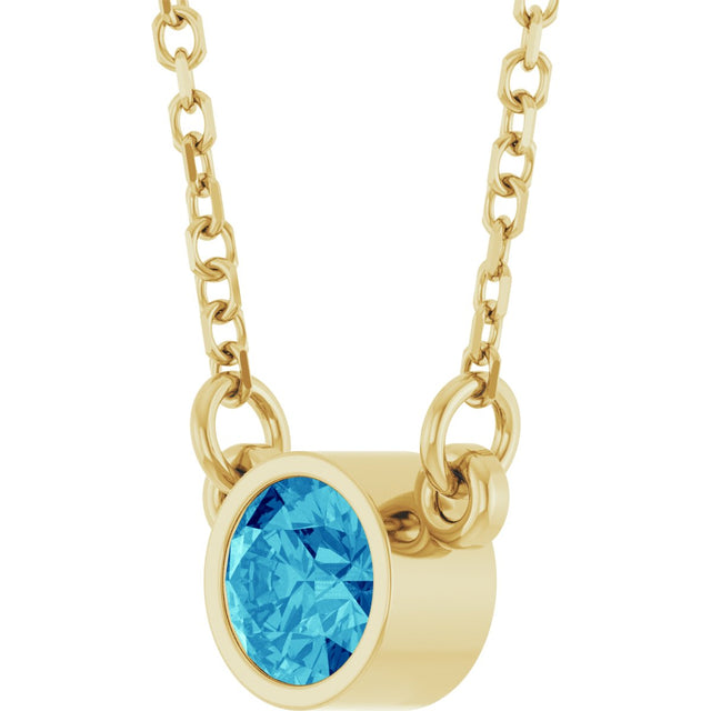 14K Gold Round Natural Blue Zircon Bezel-Set Solitaire Birthstone Necklace - Yellow Gold - view 8