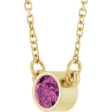 14K Gold Round Natural Pink Tourmaline Bezel-Set Solitaire Birthstone Necklace - Yellow Gold - view 8