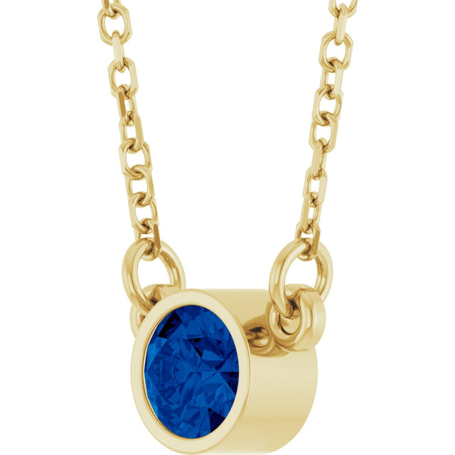 14K Gold Round Lab-Grown Blue Sapphire Bezel-Set Solitaire Birthstone Necklace II - Yellow Gold - view 12