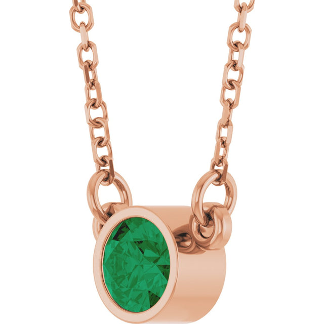 14K Gold Round Natural Emerald Bezel-Set Solitaire Birthstone Necklace II - Rose Gold - view 10