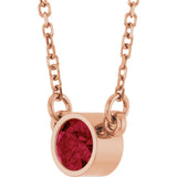 14K Gold Round Lab-Grown Ruby Bezel-Set Solitaire Birthstone Necklace II - Rose Gold - view 10