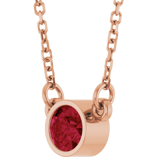14K Gold Round Lab-Grown Ruby Bezel-Set Solitaire Birthstone Necklace II - Rose Gold - view 10