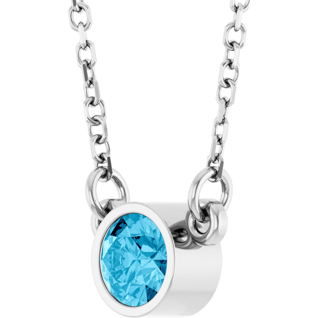 Platinum Round Natural Aquamarine Bezel-Set Solitaire Birthstone Necklace II - view 10
