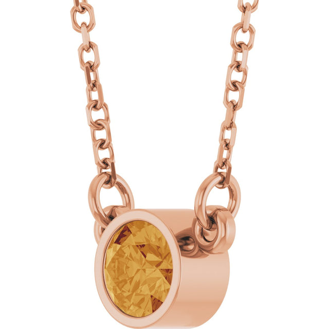14K Gold Round Natural Citrine Bezel-Set Solitaire Birthstone Necklace - Rose Gold - view 10