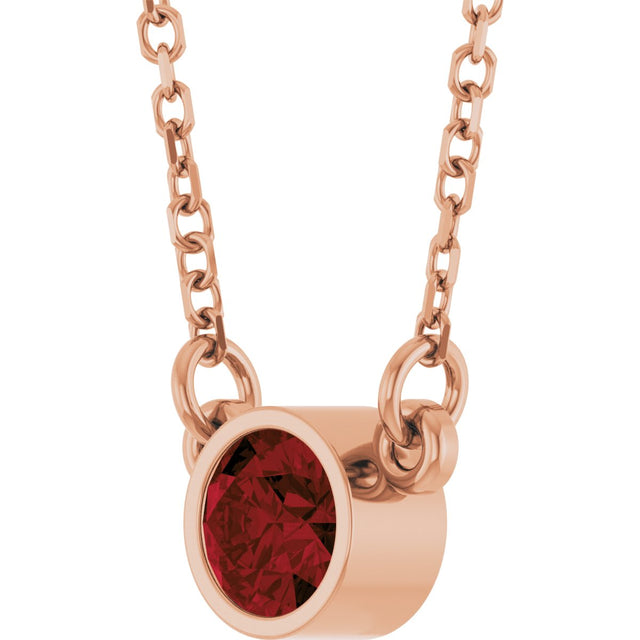 14K Gold Round Natural Mozambique Garnet Bezel-Set Solitaire Birthstone Necklace - Rose Gold - view 10