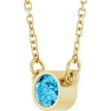 14K Gold Round Natural Aquamarine Bezel-Set Solitaire Birthstone Necklace II - Yellow Gold - view 8